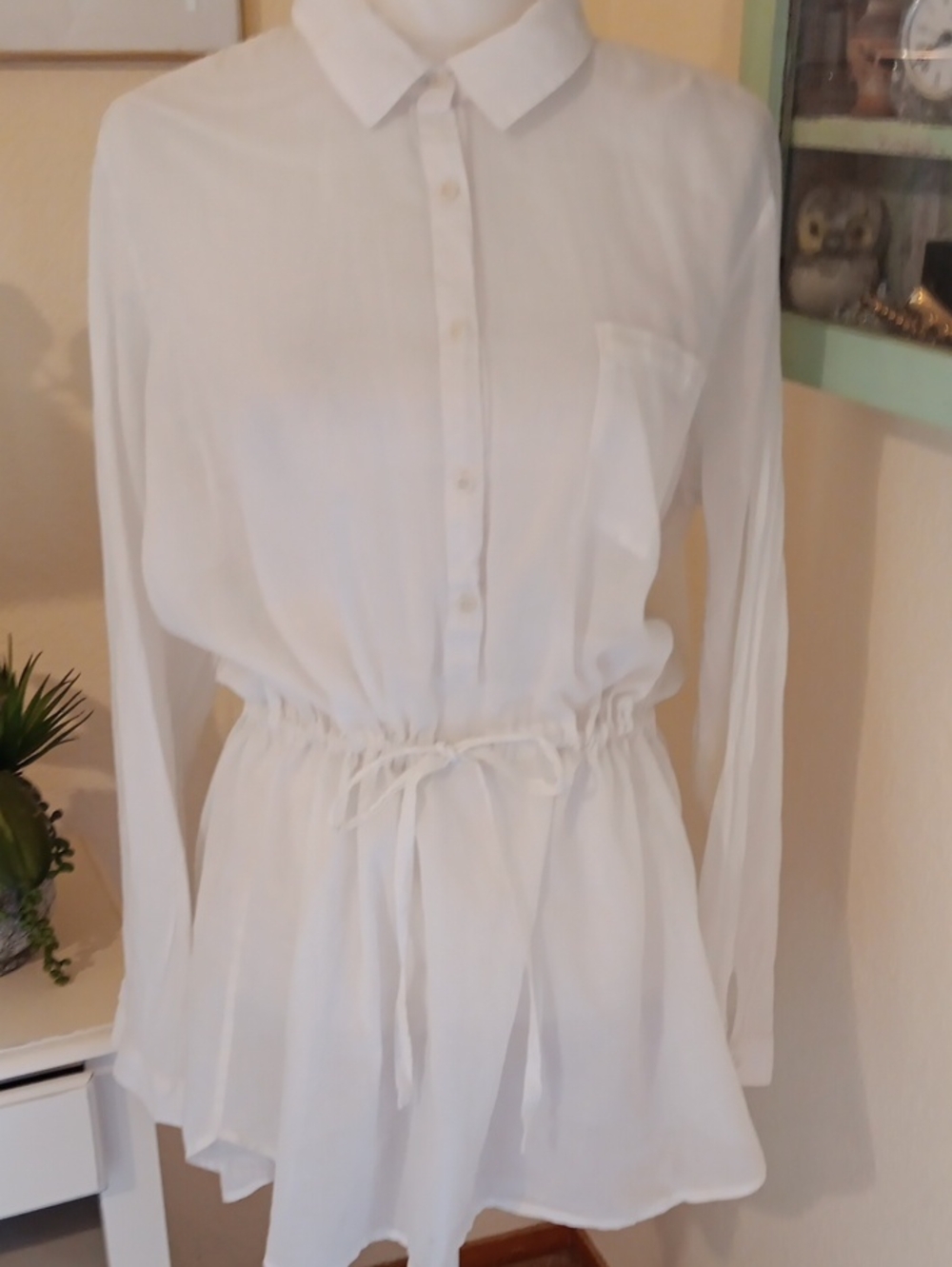 J. Crew Cream Lightweight Button Front Tunic with Drawstring Waist. Classic.